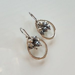 Silver Teardrop Hoop and Bead Earrings